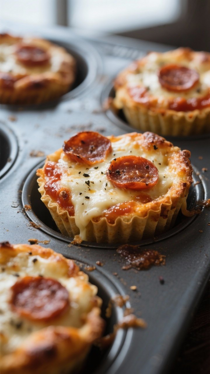 Mini Cottage Cheese Pizza Bites (High Protein, Low Carb) 1 Close-up detail: Mini cottage cheese pizza bites fresh from the oven at the “finish baking” stag