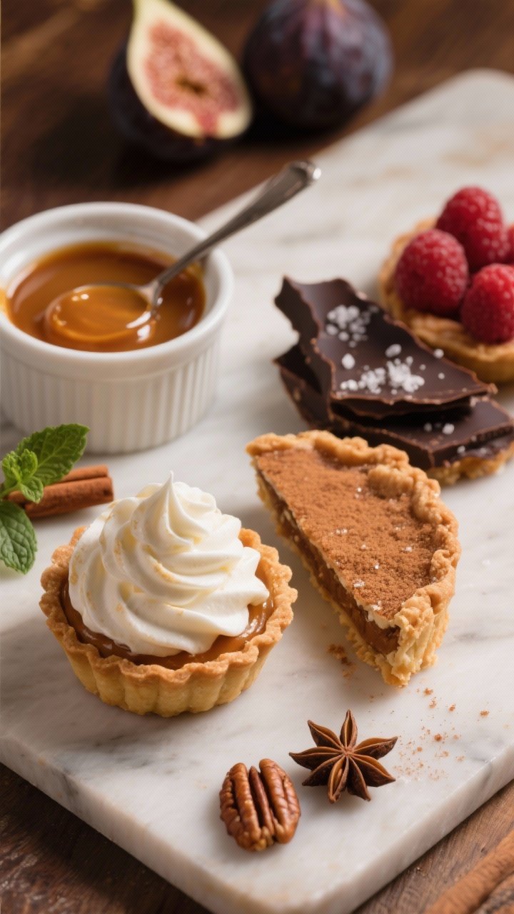 Dessert Board for Thanksgiving: Mini Everything — The Viral Platter That Crushes Pie Fatigue 2 Close-up detail of a “hero corner” on the dessert board, side-lighting for shine and texture. Fo
