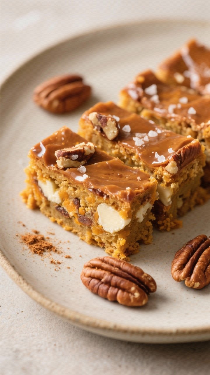 Close-up detail of sliced bars on a neutral ceramic platter: clean, sharp cuts revealing chewy blond