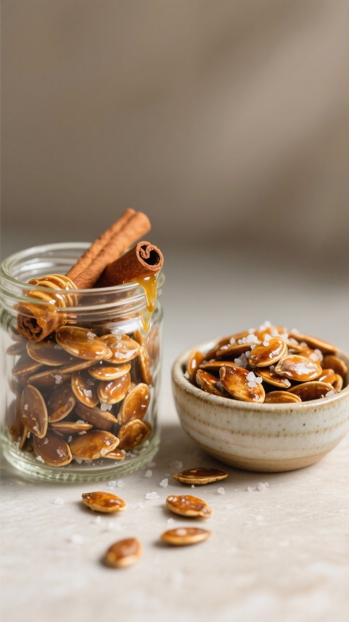 Close-up detail of the final snack served in a clear glass jar and a small ceramic bowl side-by-side