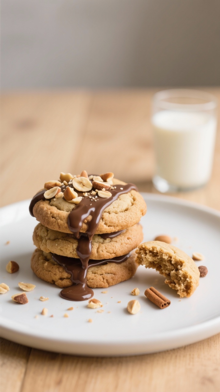 Final dish presentation: Beautifully plated Bariatric Peanut Butter Banana Cookies stacked and sligh