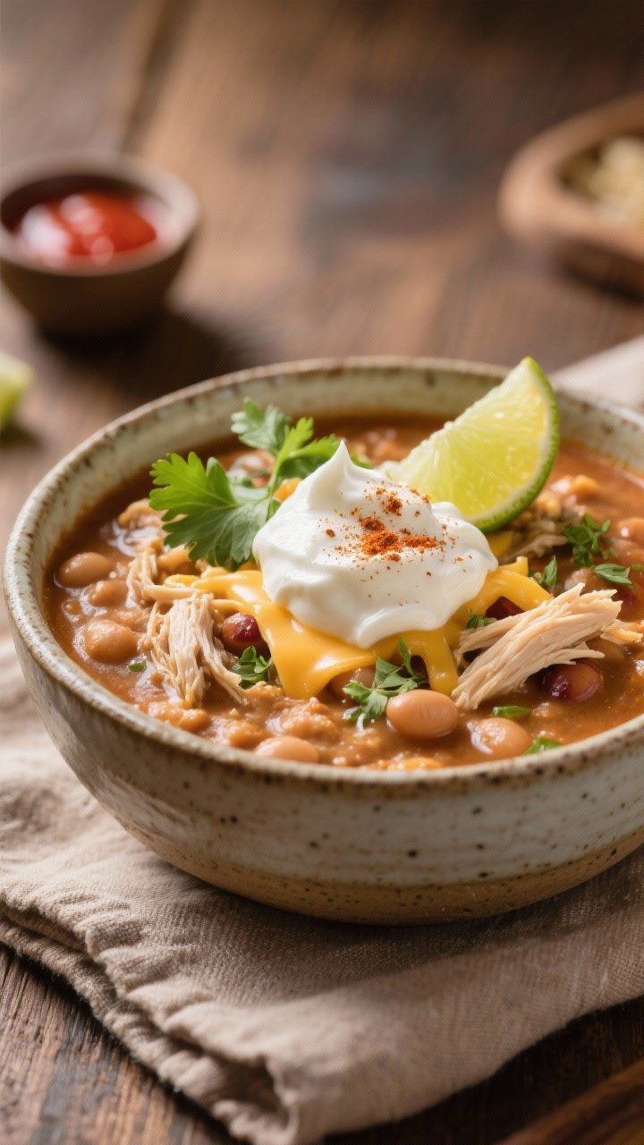 Easy White Chicken Chili Crockpot Recipes That Practically Cook Themselves 3 Final plated hero shot: Restaurant-quality presentation of thick, scoopable “Game-Day” variation