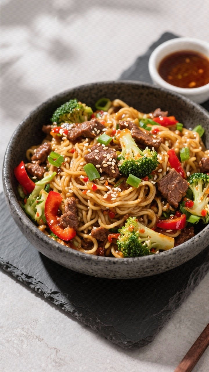 Broccoli Slaw Recipes Stir Fry Ground Beef: The 15-Minute Power Meal You’ll Make on Repeat 3 Overhead tasty top view, noodle night variation: Top-down shot of the stir-fry tossed with springy r
