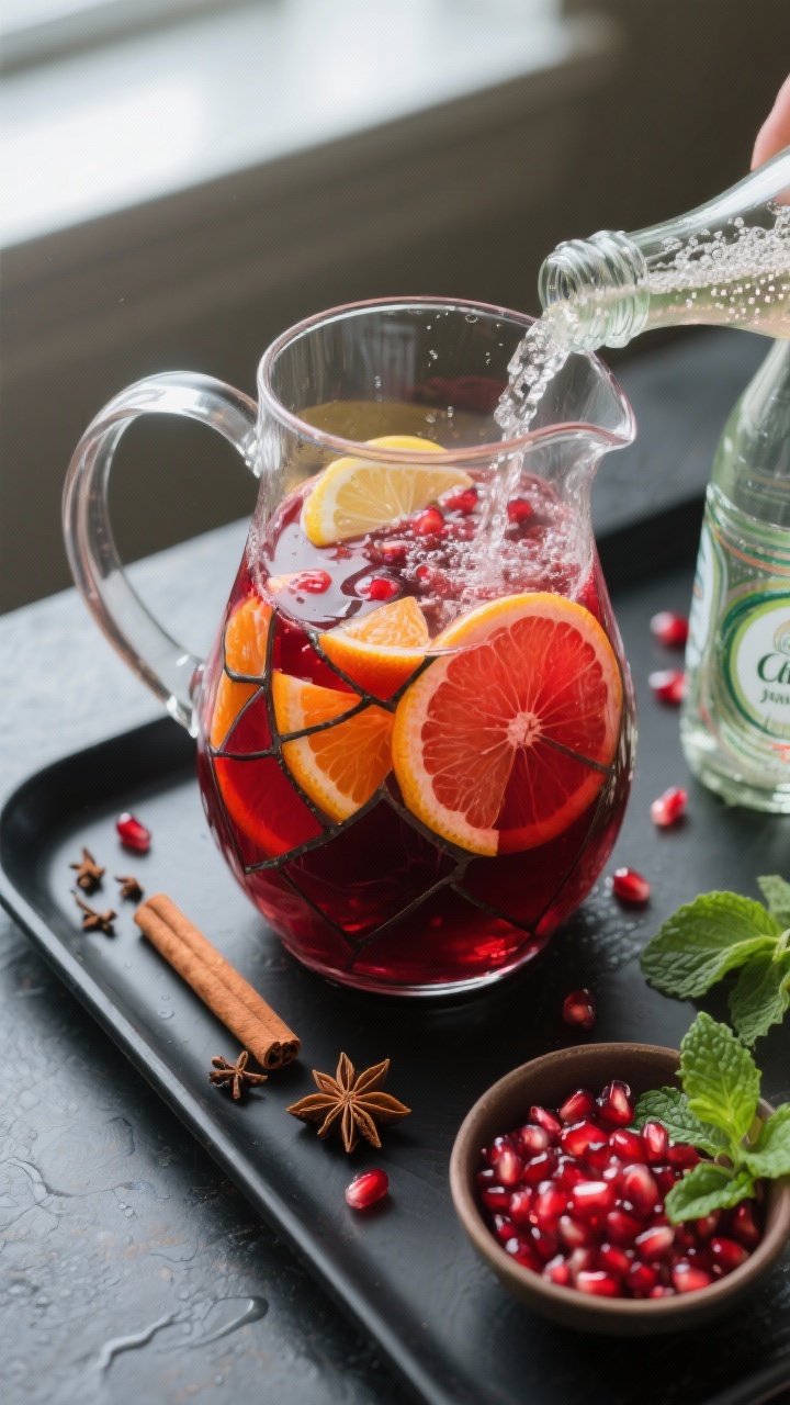 Tasty top-down process shot: Overhead shot of the infused sangria after chilling, just before servin