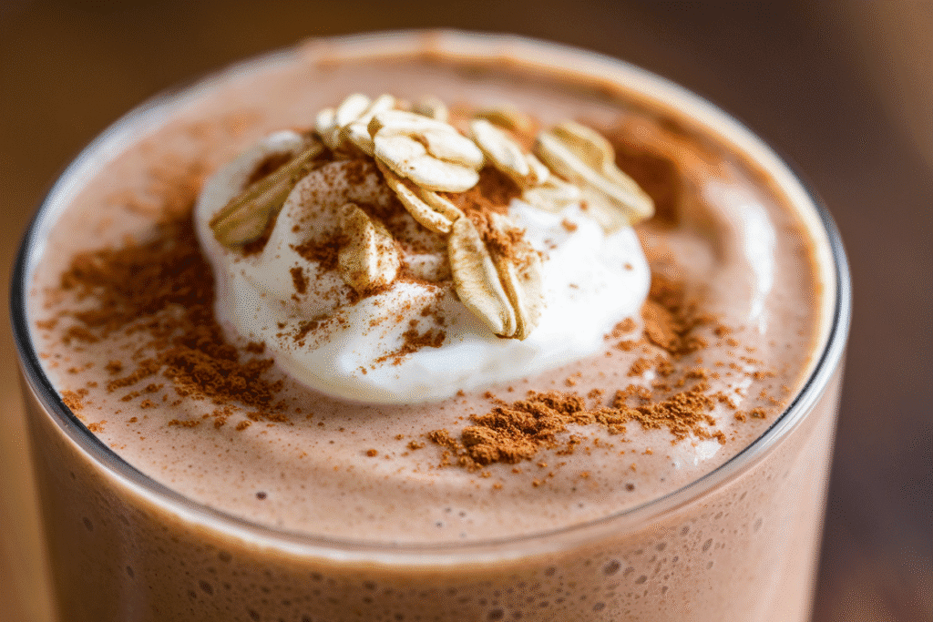Cinnamon Roll Protein Smoothie with Oat ‘Icing