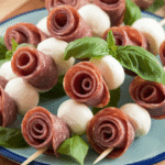 Salami Rose and Mozzarella Skewers