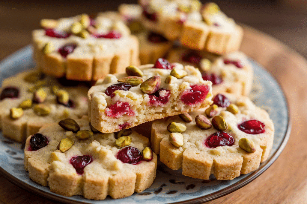 Cranberry Pistachio Shortbread Cookies