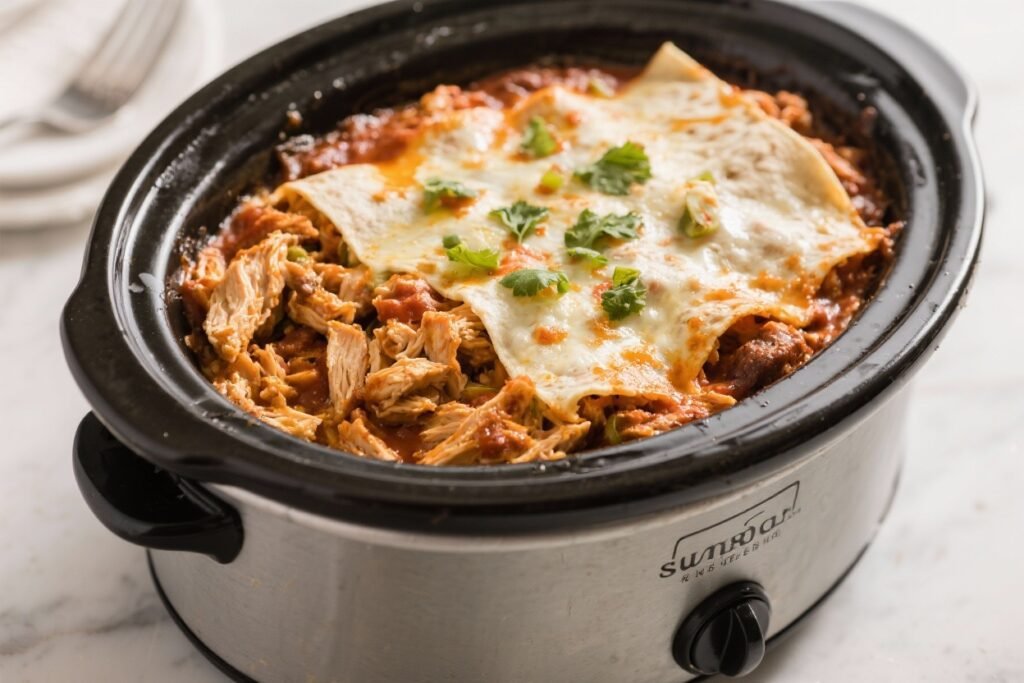 Crockpot Chicken Enchilada Casserole