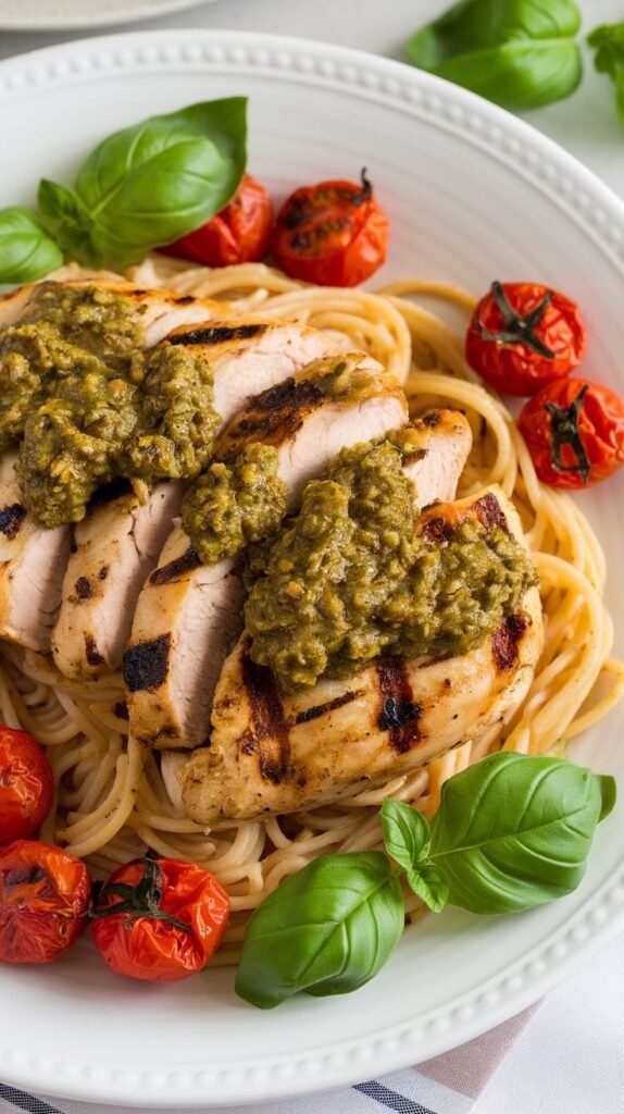 Pesto Chicken with Roasted Cherry Tomatoes