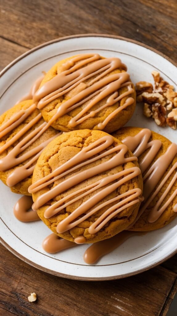 Pumpkin Cookies With Salted Caramel Icing
