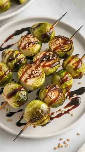 Roasted Brussels Sprout Skewers with Balsamic Glaze