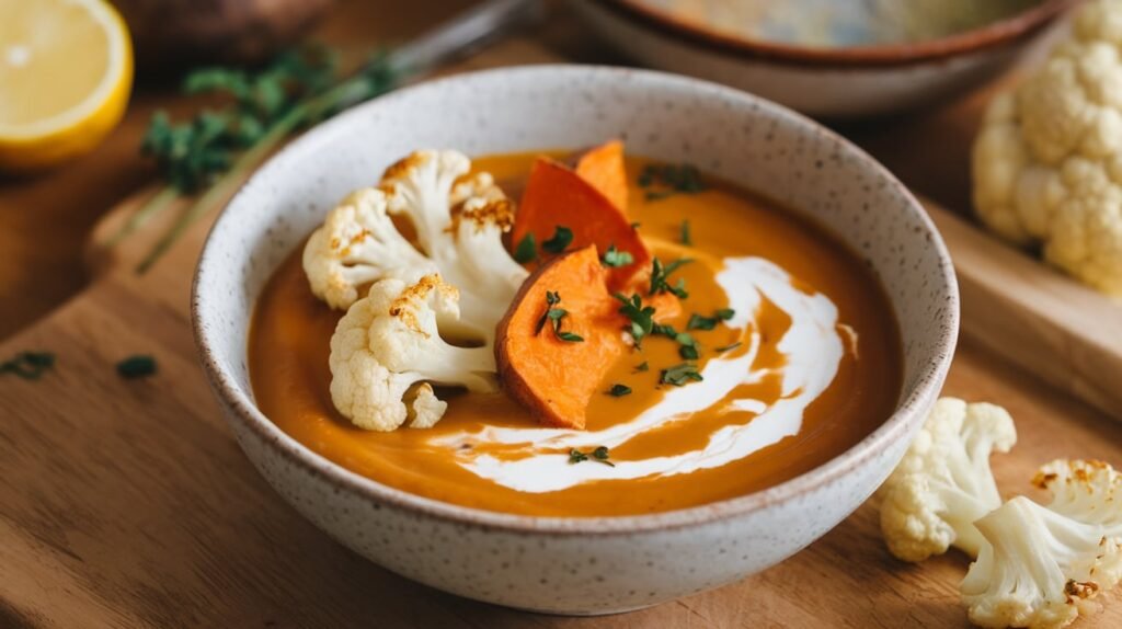 Roasted Cauliflower Sweet Potato Soup