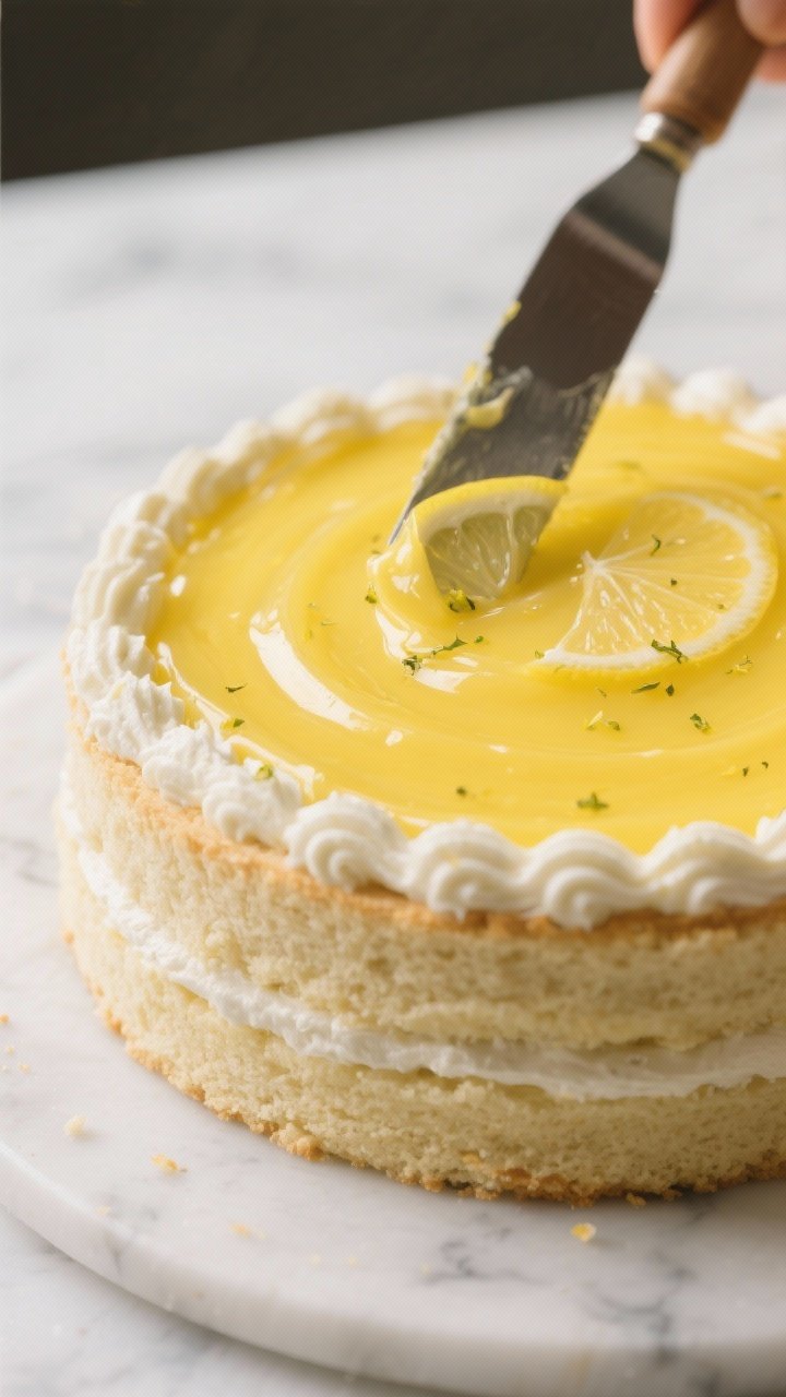 Cake Filling Ideas That Aren't Buttercream: 9 Irresistible Layers That Make Slices Disappear 1 Close-up detail: A glossy lemon curd layer being spread between vanilla cake rounds, captured mid-as