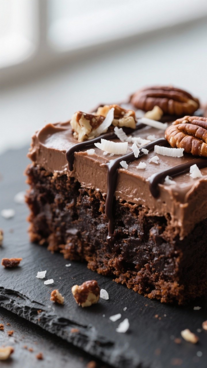 German Chocolate Cake Brownies: The Ooey-Gooey Mashup You’ll Dream About Tonight 1 Close-up detail: A tight macro shot of a sliced German chocolate cake brownie square showing the fud