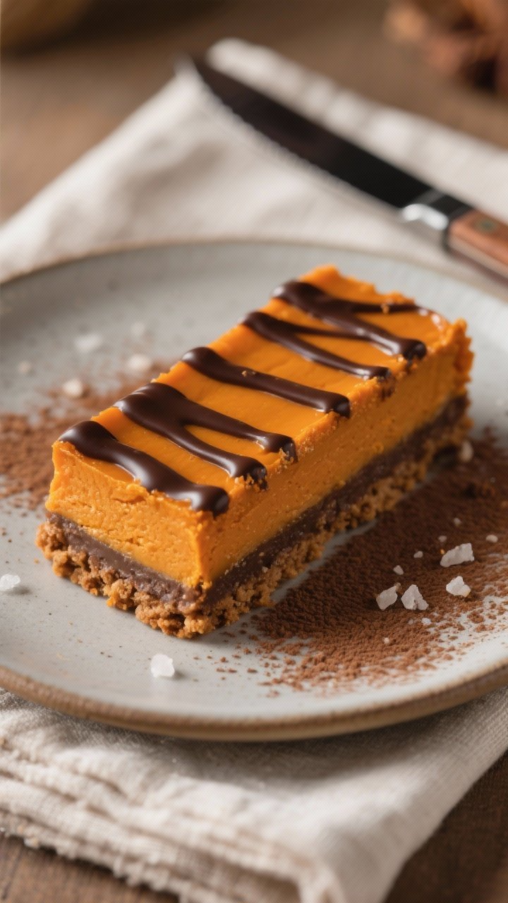 Close-up detail of a single plated bar showcasing the layers: buttery espresso cookie base with fine