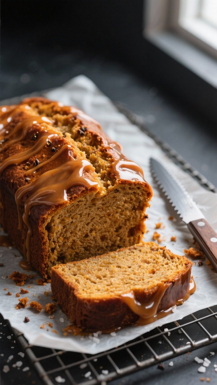 This Chai Spice Maple Pumpkin Bread Will Make Your Banana Bread Jealous 1 Close-up detail shot of a just-glazed chai spice maple pumpkin bread loaf cooling on a wire rack: th