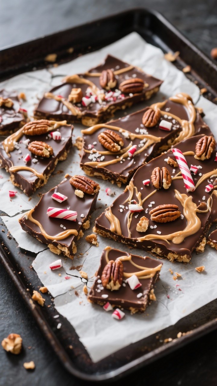 Christmas Cracker Toffee Recipe That Breaks the Internet (and Melts in Your Mouth) 2 Final dish overhead: Overhead shot of cracked Christmas cracker toffee shards on a parchment-lined d