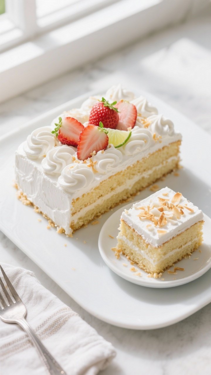 Final dish, tasty top view: Overhead shot of chilled “Catch a Husband” vanilla cake cut into cle