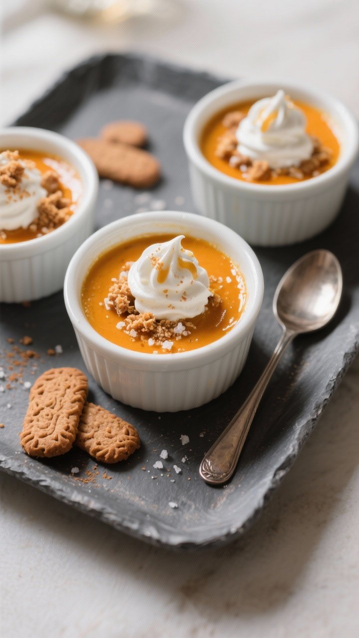 Creamy Pumpkin Custard Recipe That Converts: Silky, Cozy, and Shockingly Easy 2 Overhead final presentation of chilled pumpkin custard in white ramekins, topped with a quenelle of