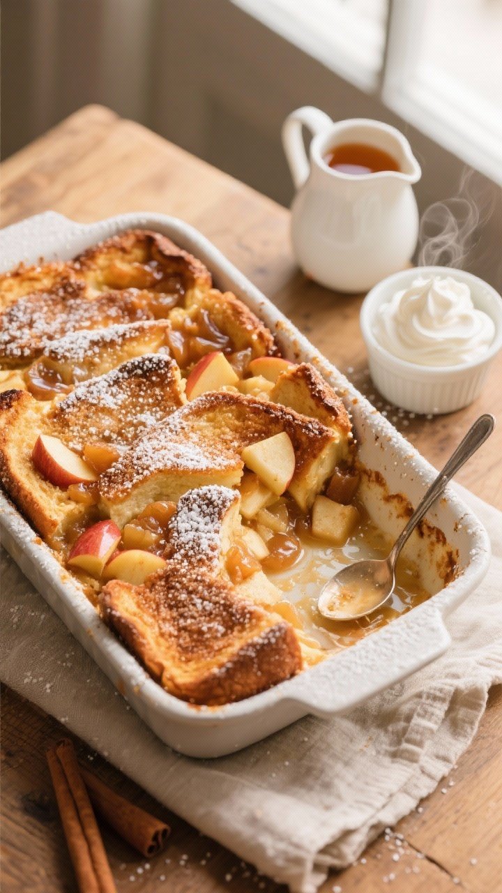 Thanksgiving Breakfast Recipes - Apple Cinnamon French Toast Casserole 1 Overhead shot of a freshly baked Apple Cinnamon French Toast Casserole in a 9x13 dish just out of th