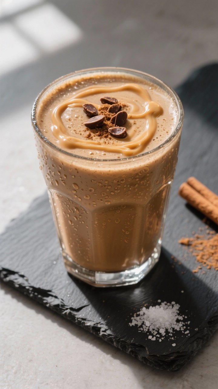 Peanut Butter Coffee Smoothie: The Bold, Creamy Breakfast Hack Your 7 A.M. Self Will High-Five 1 Overhead shot of a freshly blended Peanut Butter Coffee Smoothie poured into a clear, chilled glass,