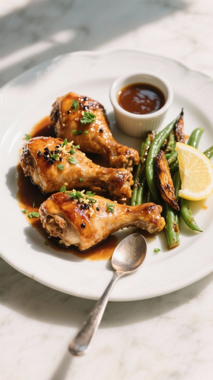Sticky, Zesty, Irresistible: Honey Garlic Lemon Pepper Chicken Thighs You’ll Crave Weekly 2 Tasty top view: Overhead shot of the final plated dish—three glazed chicken thighs arranged on a w