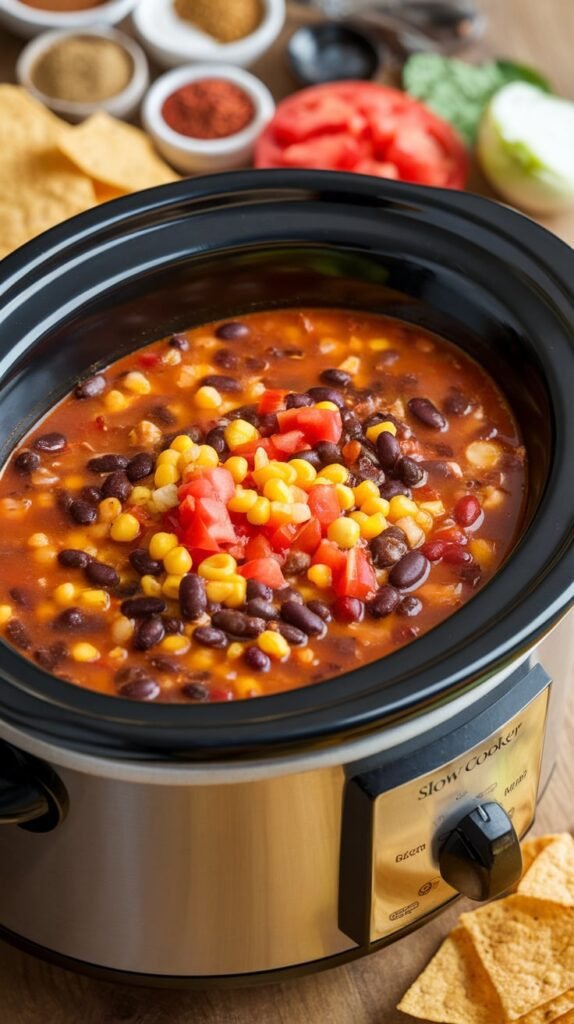 Slow Cooker Taco Soup with Black Beans & Corn 2 slow cooker taco soup