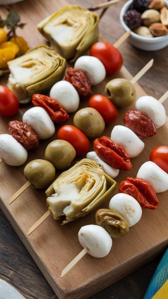 15+ No Bake Christmas Finger Foods That Disappear in Minutes 4 Antipasto Skewers 1