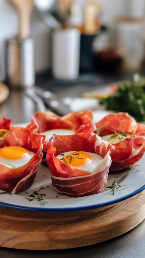 Baked Eggs in Prosciutto Cups