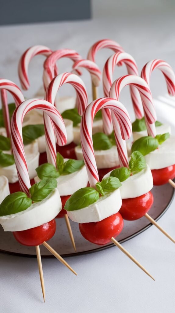 21 Kid-Friendly Christmas Appetizers That'll Actually Get Eaten 5 Candy Cane Caprese Skewers