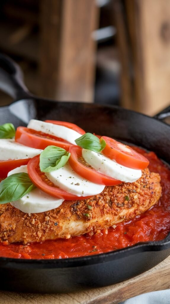 13+ High Protein Low Carb Lunches That'll Actually Keep You Full at Work 5 Caprese Chicken Skillet