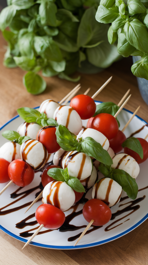20 Gluten-Free Christmas Appetizers So Good Your Guests Won't Even Notice They're Missing the Gluten 2 Caprese Skewers with Balsamic Glaze