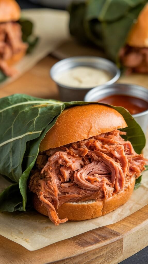 Collard Green Wraps with Pulled Pork