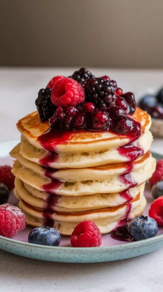 Cottage Cheese Pancake Dippers with Berry Compote