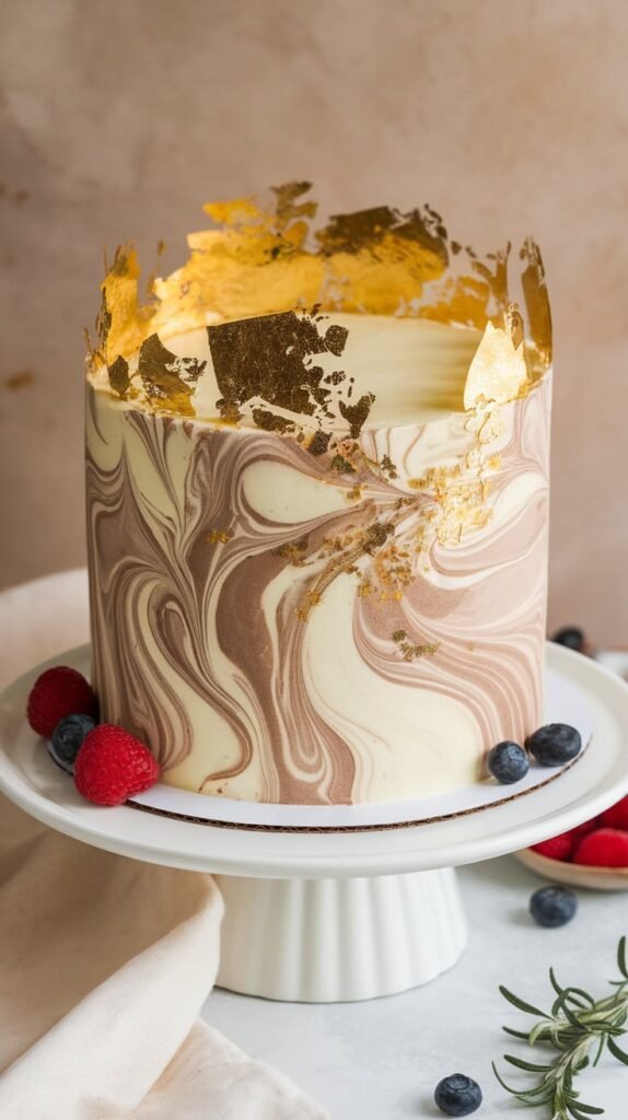 Elegant Gold Leaf Marble Cake