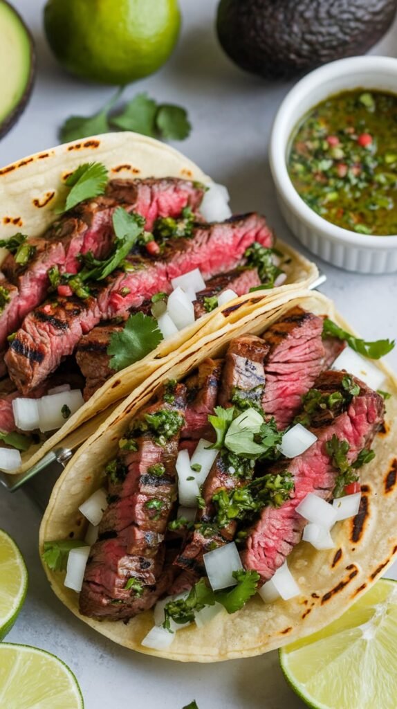 21 High-Protein Mexican-Inspired Dinners for Fiesta Nights 13 Grilled Steak Tacos with Chimichurri
