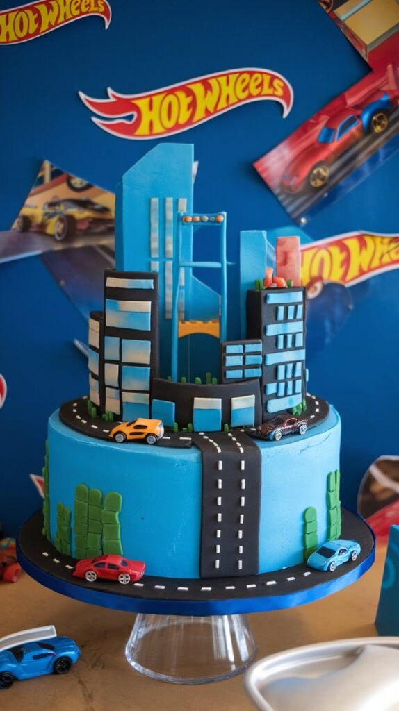 11 Hot Wheels Birthday Cake Ideas That'll Make You the MVP of Party Planning 9 Hot Wheels Cityscape Cake