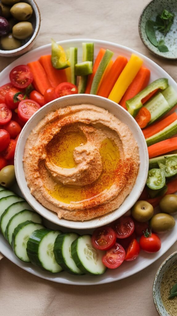 21 High-Protein, High-Fiber Snacks That'll Make You Forget You're Being Healthy 19 Hummus and Veggie Plate