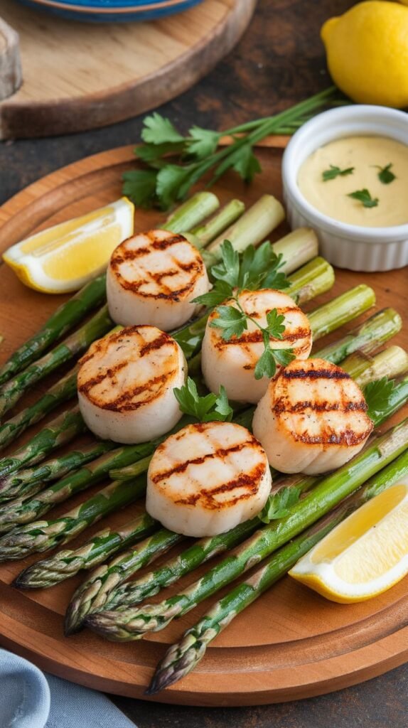 Lemon Garlic Butter Scallops with Asparagus