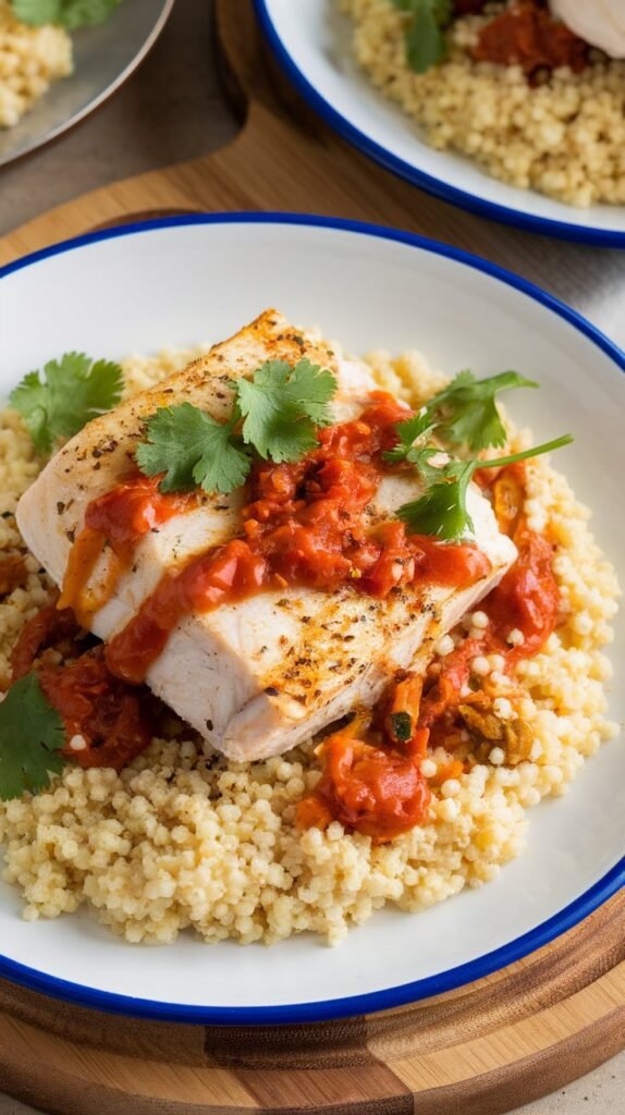 Moroccan Spiced Halibut with Couscous