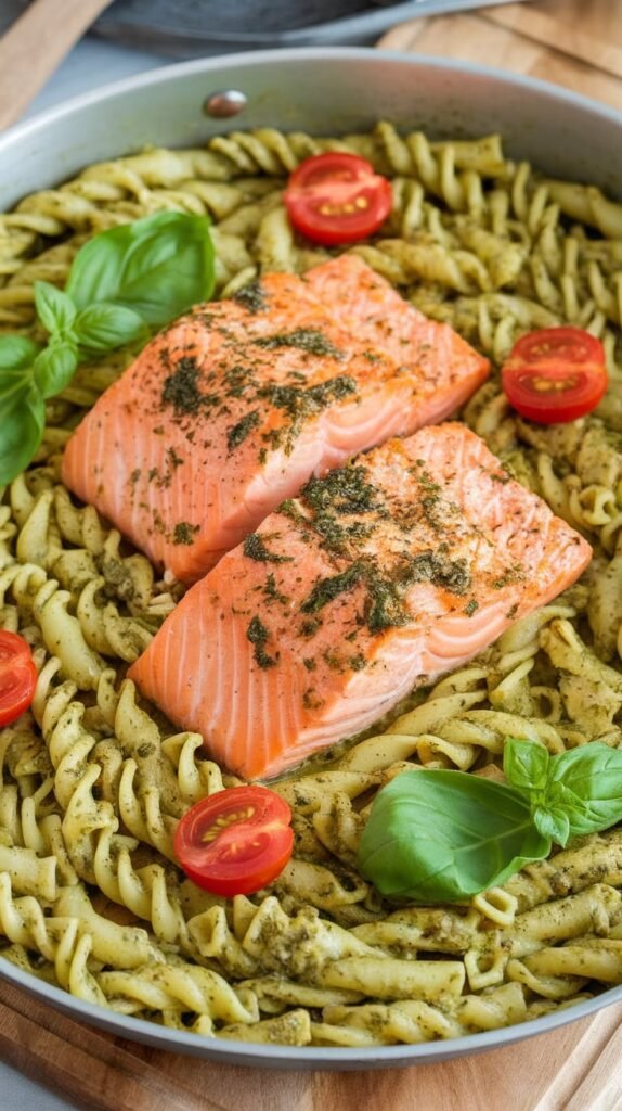 6 Salmon With Pesto Pasta Recipe 6 One Pan Baked Salmon Pesto Pasta