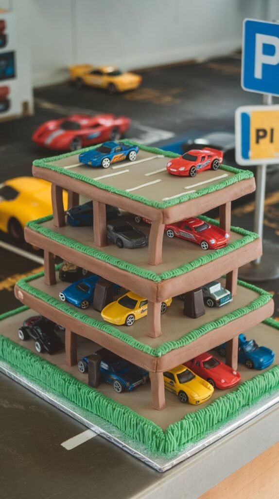 11 Hot Wheels Birthday Cake Ideas That'll Make You the MVP of Party Planning 4 Parking Garage Layer Cake