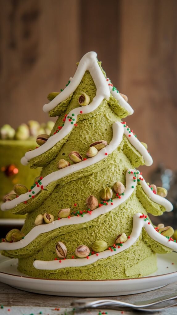 14 Christmas Tree Cake Ideas That Will Make Your Holidays Sparkle 9 Pistachio Christmas Tree Cake