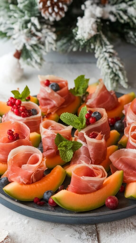 15+ No Bake Christmas Finger Foods That Disappear in Minutes 2 Prosciutto Wrapped Melon