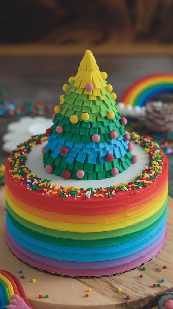 14 Christmas Tree Cake Ideas That Will Make Your Holidays Sparkle 13 Rainbow Christmas Tree Cake