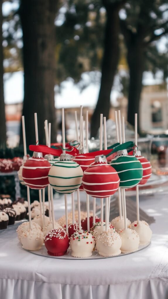Red and Green Ornament Cake Pops