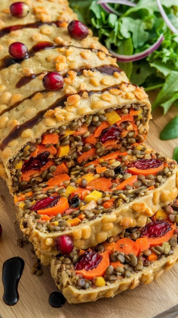 Roast Vegetable and Cranberry Lentil Loaf​