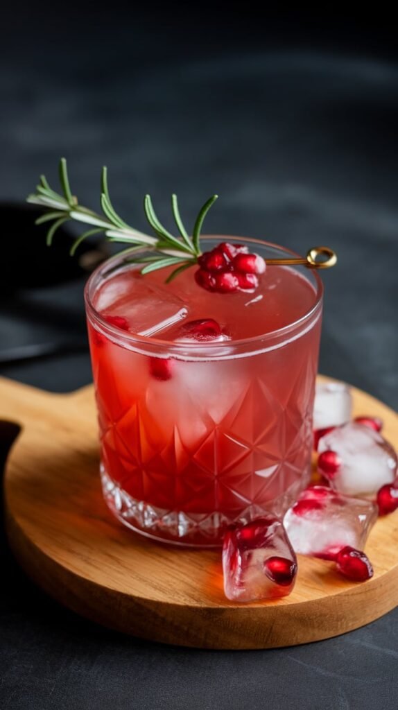 Rudolphs Sour Whiskey Pomegranate Holiday Garnish