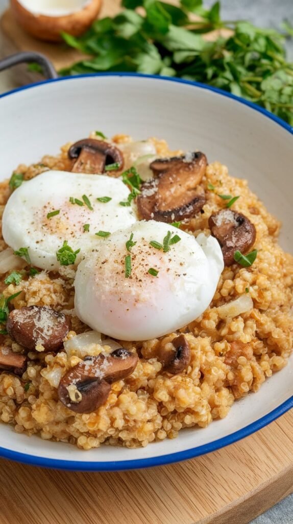 Savory Quinoa Breakfast Risotto with Poached Eggs