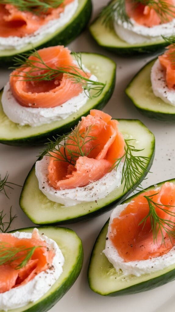 Smoked Salmon and Cream Cheese Cucumber Boats